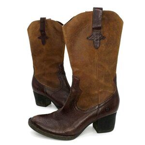 Born Sonoma Pull on Western Cowgirl Boots D08423 Brown Leather Heels Womens 7.5M
